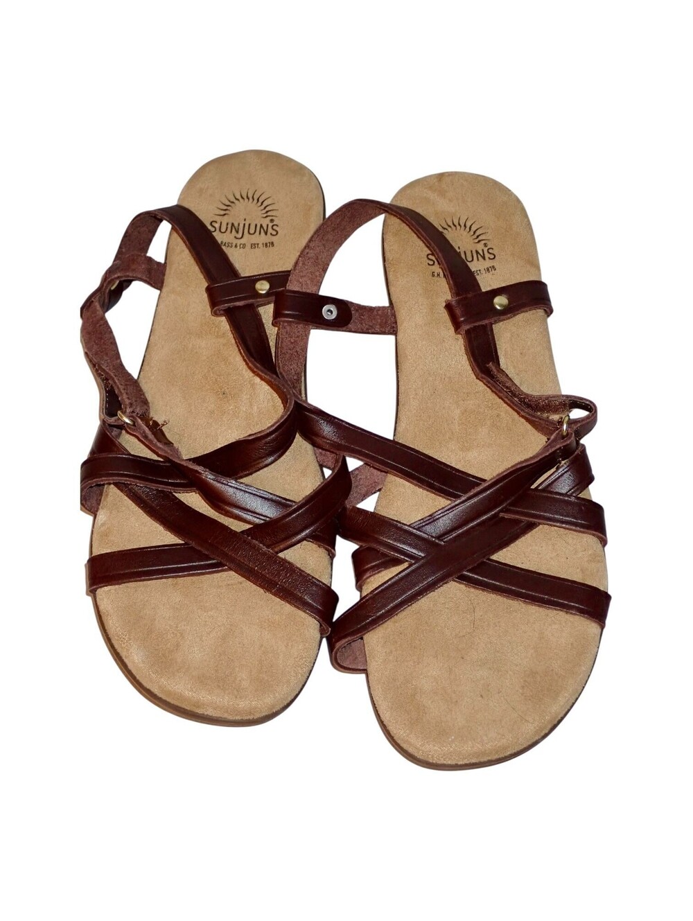 Bass Sunjuns Sandals 7.5 Brown Leather Strappy Slingback Comfort Summer Beach